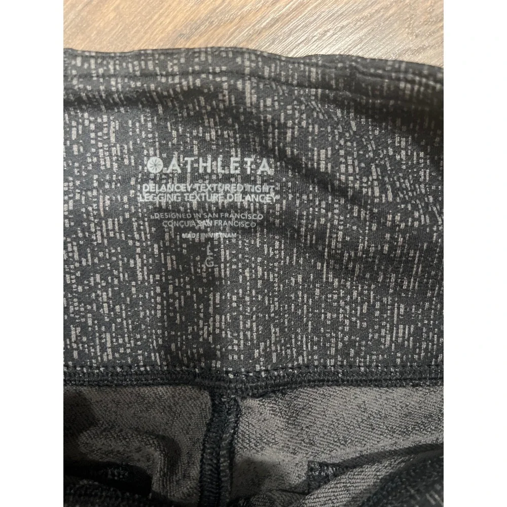 Athleta Delancey Textured Tight Gray Black‎ Leggings High Rise Size L 530635